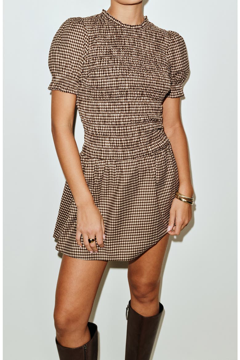 Leannah Smocked Stretch Organic Cotton Minidress, Alternate, color, TARTINE CHECK