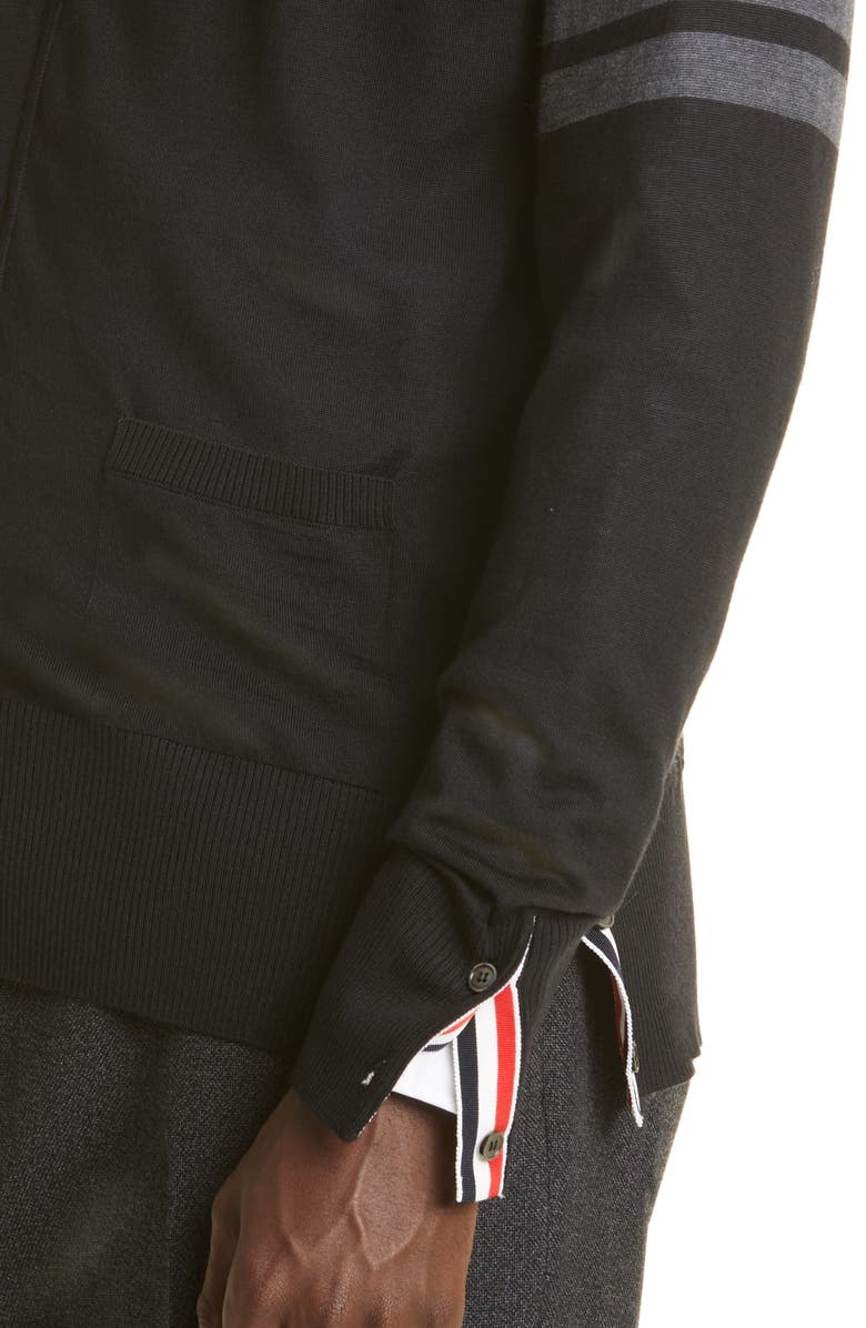 Thom Browne 4-Bar Merino Wool Cardigan, Alternate, color,