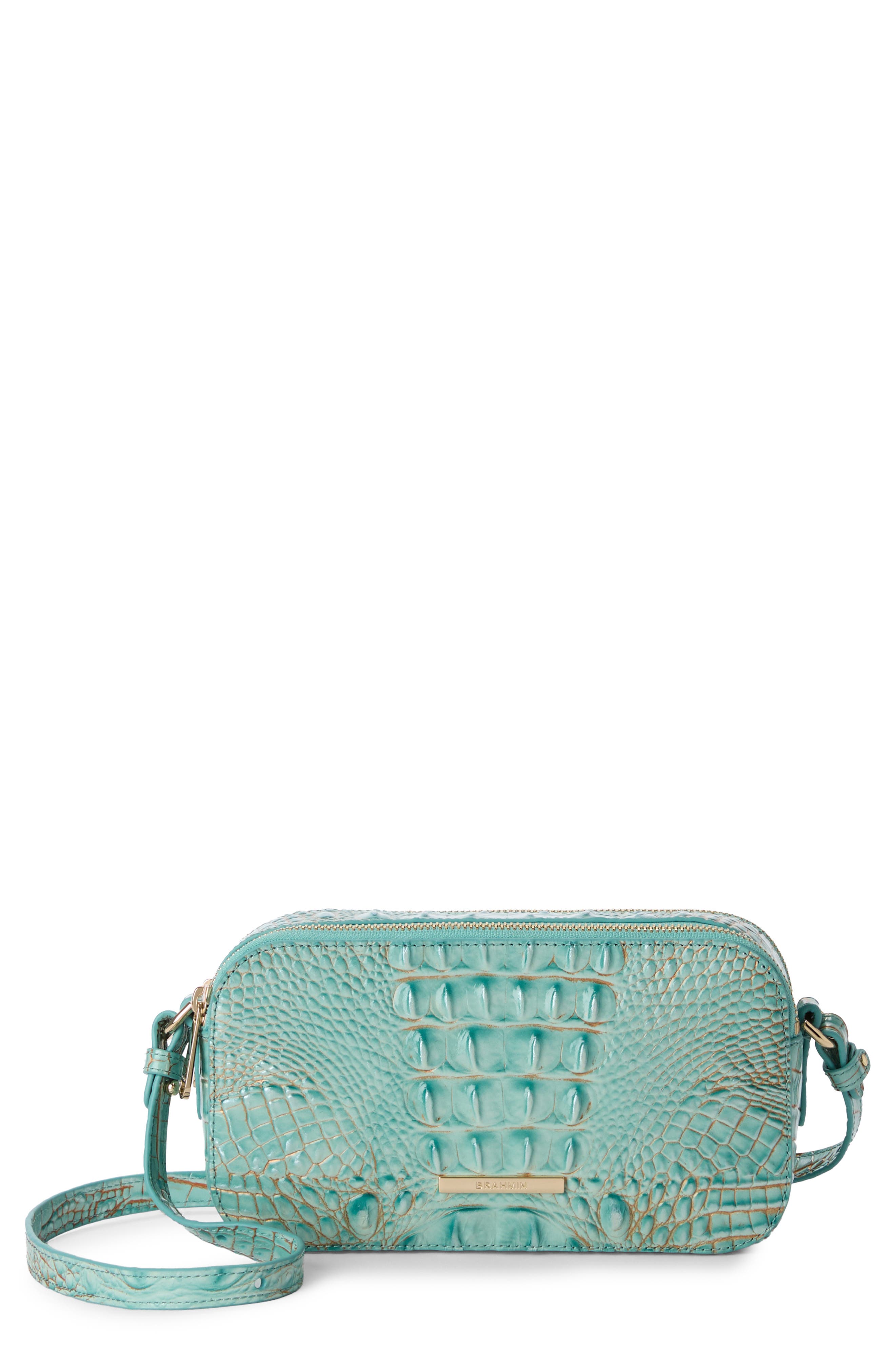Brahmin Danica Croc Embossed Leather Crossbody Bag, Main, color, Waterfall