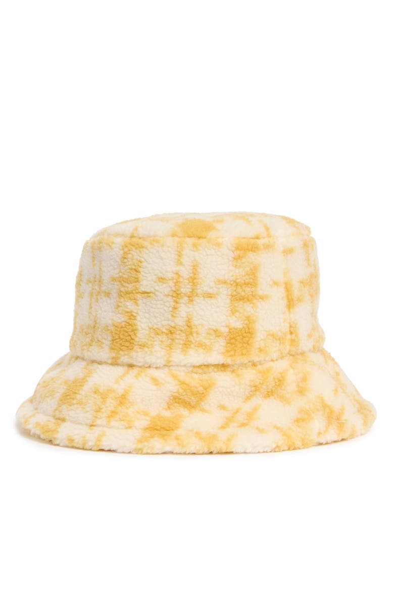 AREA STARS Houndstooth Faux Shearling Bucket Hat, Alternate, color, Yellow