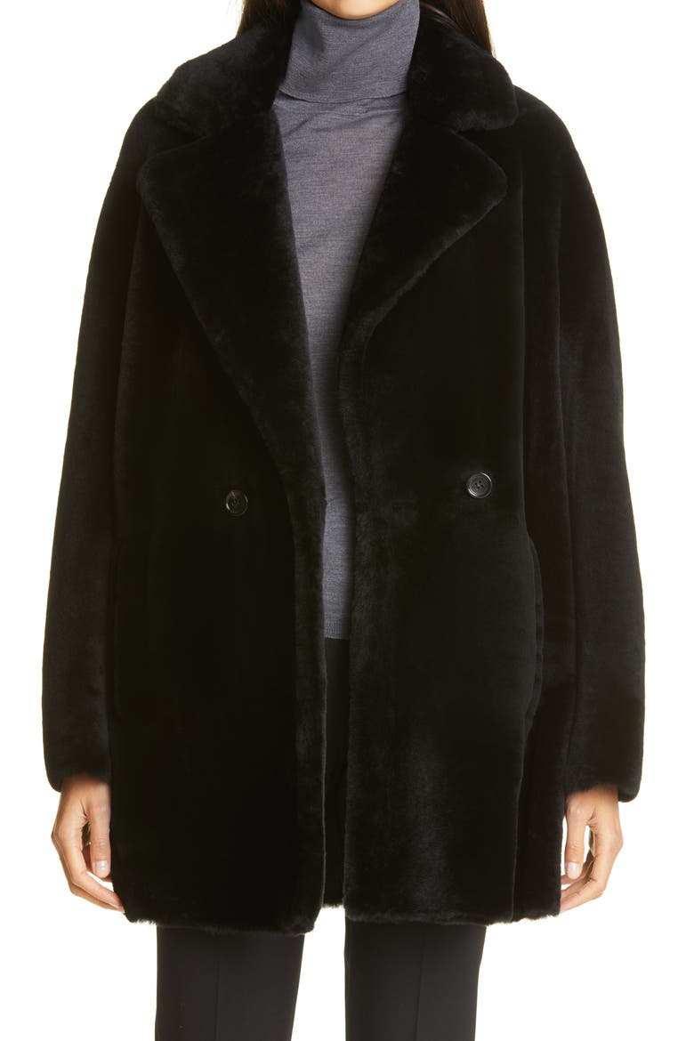 Murano Genuine Shearling Coat, Main, color, BLACK