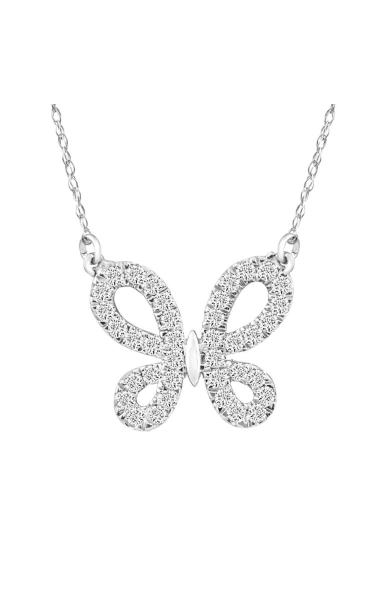 Bliss Diamond 1/2Ct Natural Diamond Butterfly Pendant 10k Gold Women's 18" Necklace, Main, color, 10K White Gold