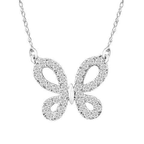 1/2Ct Natural Diamond Butterfly Pendant 10k Gold Women's 18" Necklace