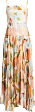 Acler Leasgill Abstract Print Open Back Linen Blend Maxi Dress