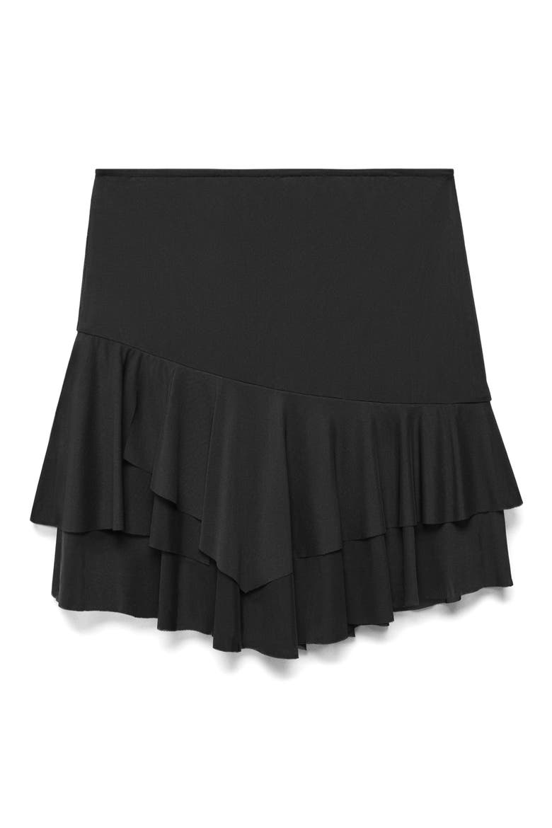 Tiered Ruffle Asymmetric Miniskirt, Alternate, color, BLACK
