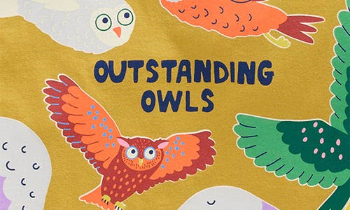 Mini Boden Kids' Owl Cotton Graphic T-shirt In Yellow