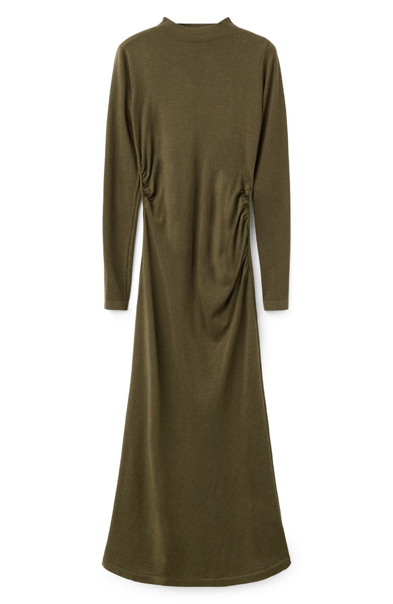 MANGO Long Sleeve Mock Neck Knit Dress, Main, color, Khaki Green