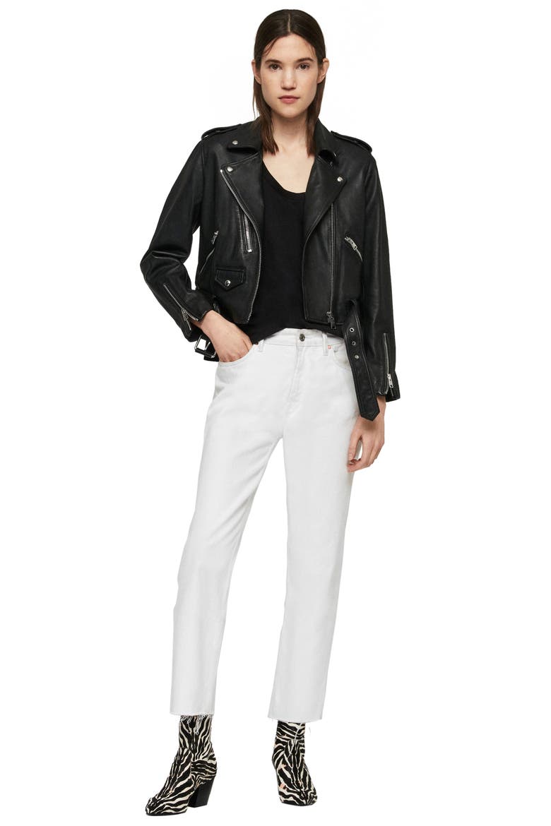 Lexi Lambskin Leather Biker Jacket, Alternate, color, BLACK