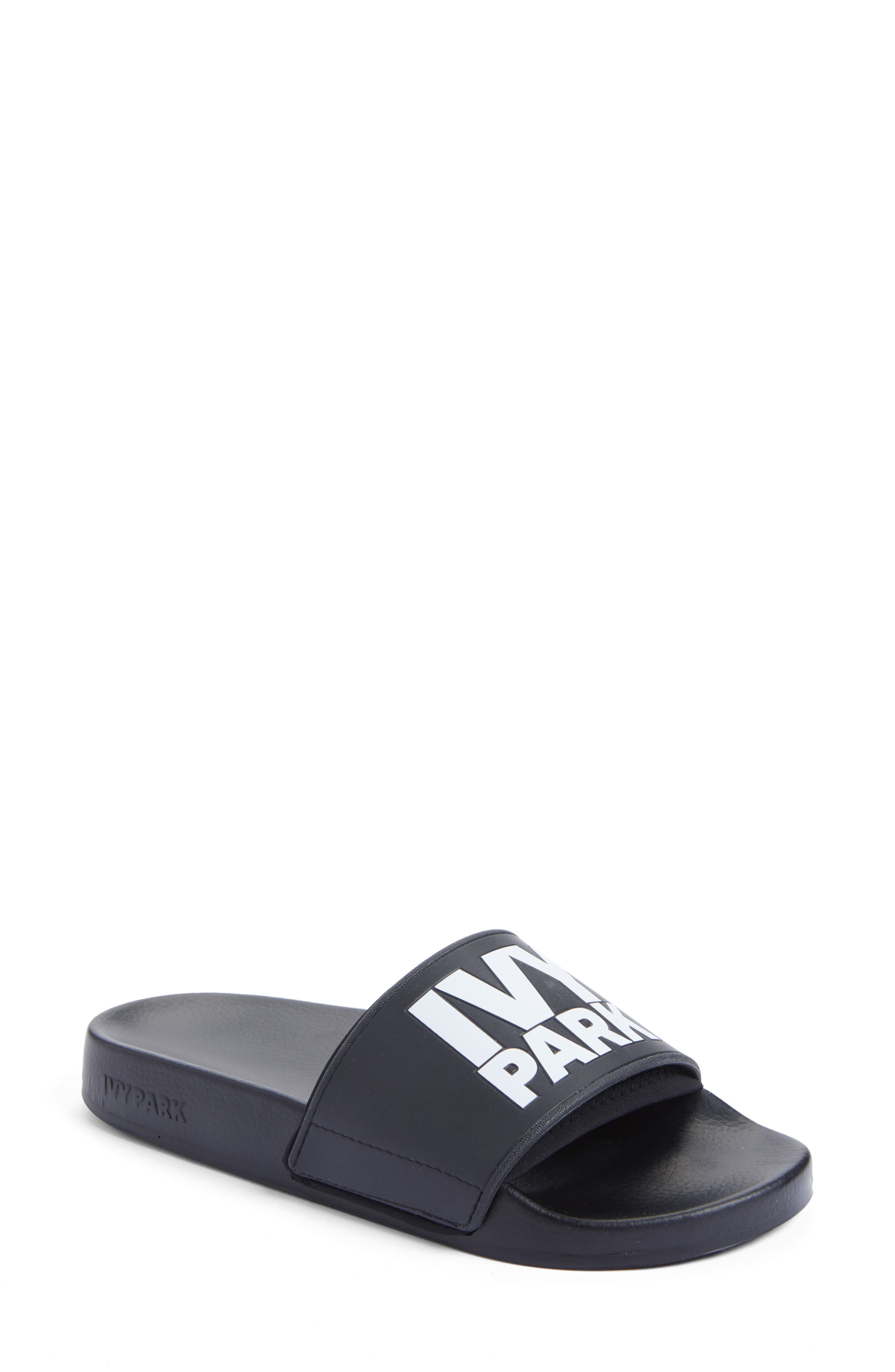Neoprene Lined Logo Slide Sandal, Main, color, BLACK