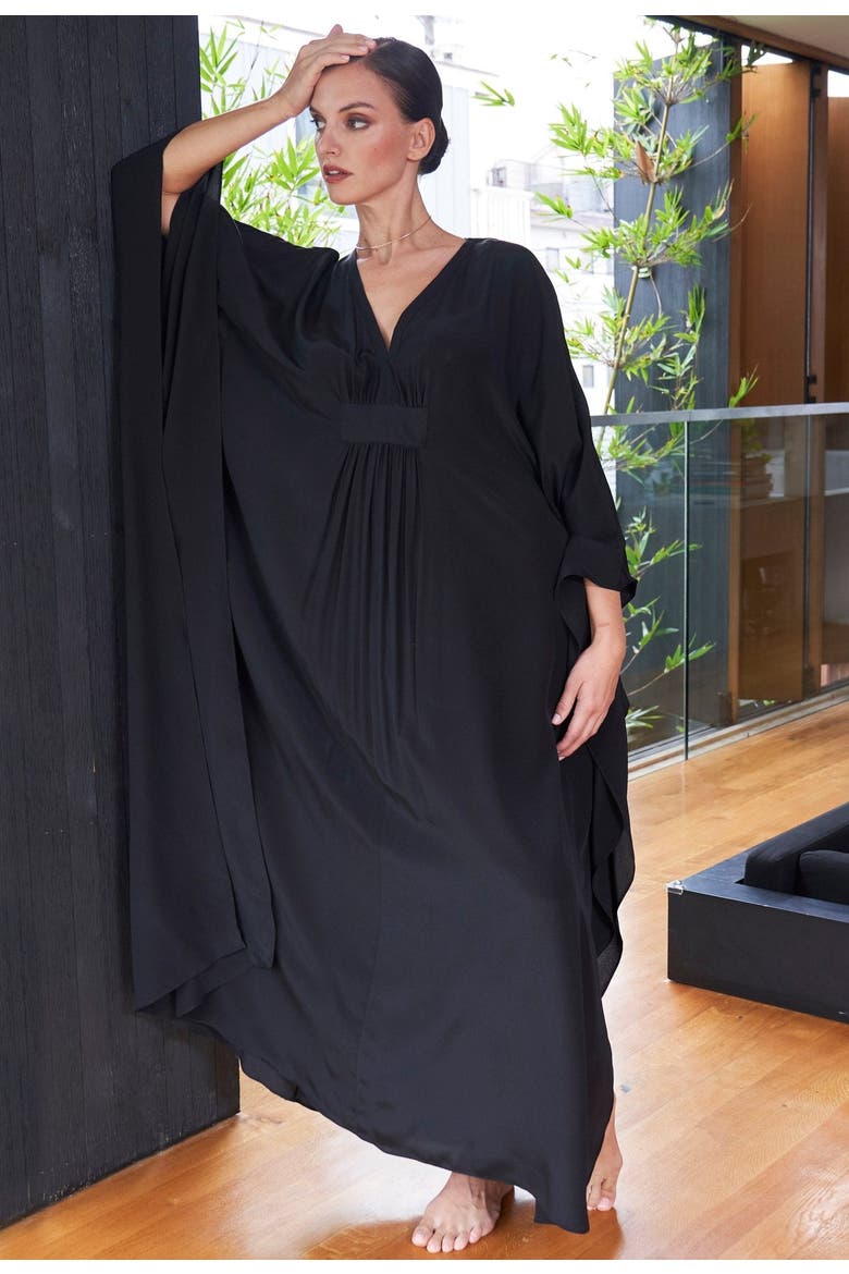 Olivia Silk Caftan, Alternate, color, Black