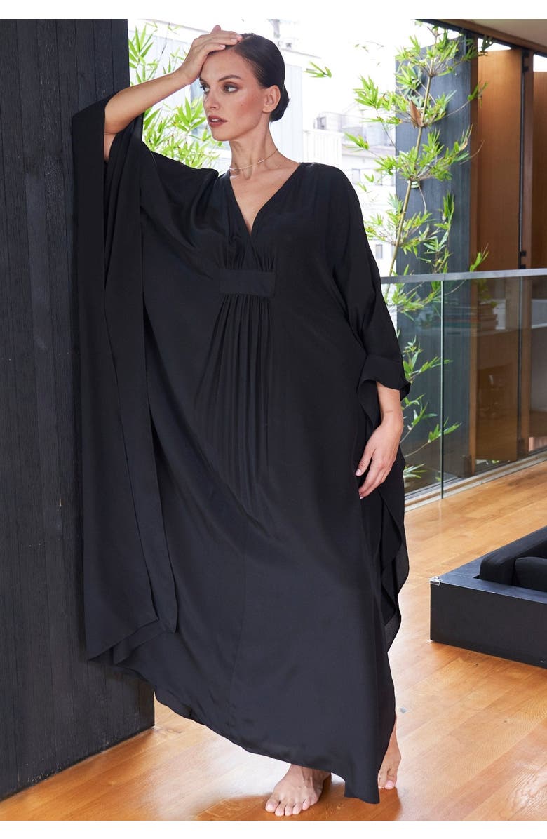 ocean+main Olivia Silk Caftan, Alternate, color, Black