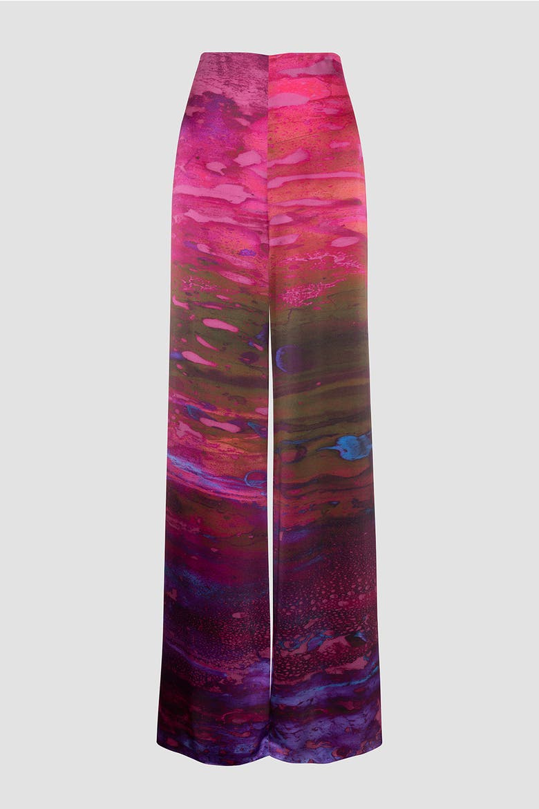 Arneau Printed Silk Trouser, Alternate, color, Brush Cassis / Fushcia