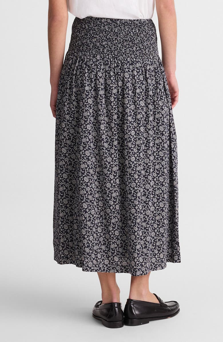 Madewell Floral Smocked Waist Midi Skirt, Alternate, color, Classic Navy