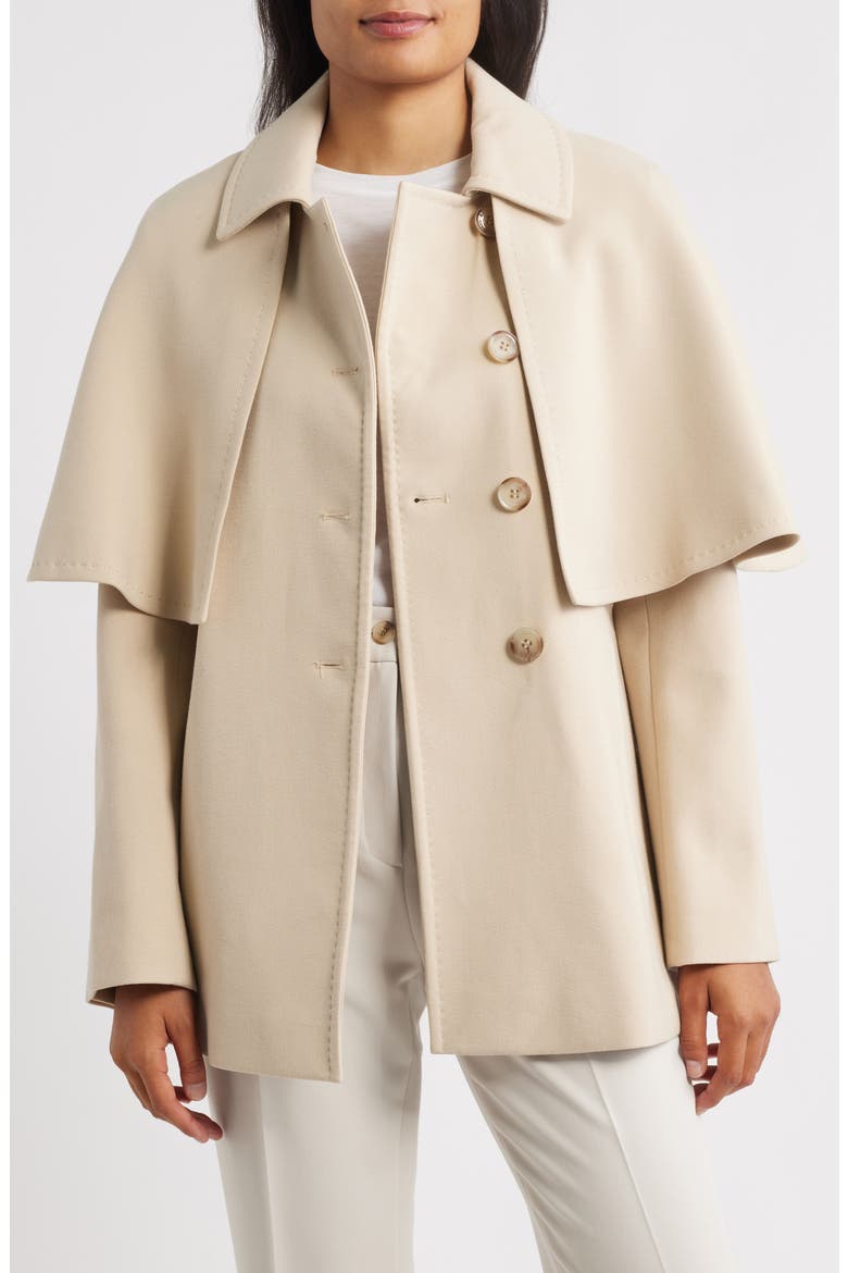 Water Repellent Crepe Raincoat with Cape, Alternate, color, IVORY