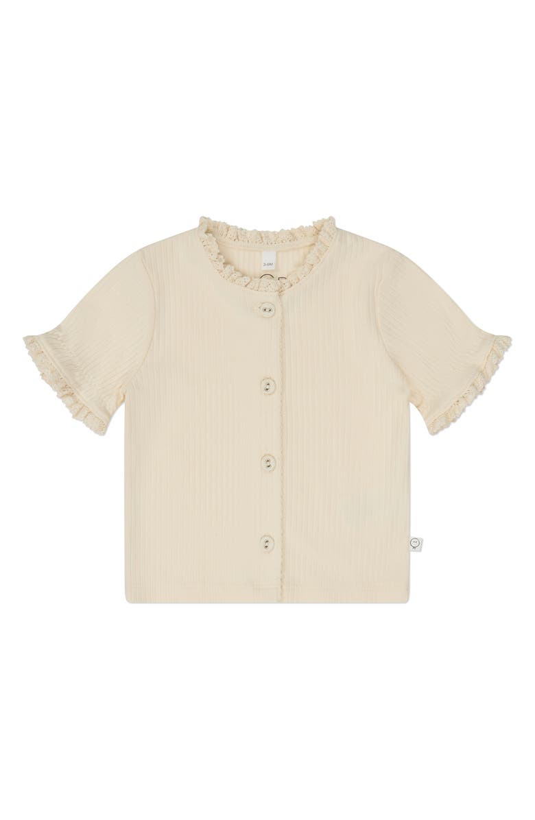 MORI Ruffle Short Sleeve Rib Cardigan & Shorts Set, Alternate, color,