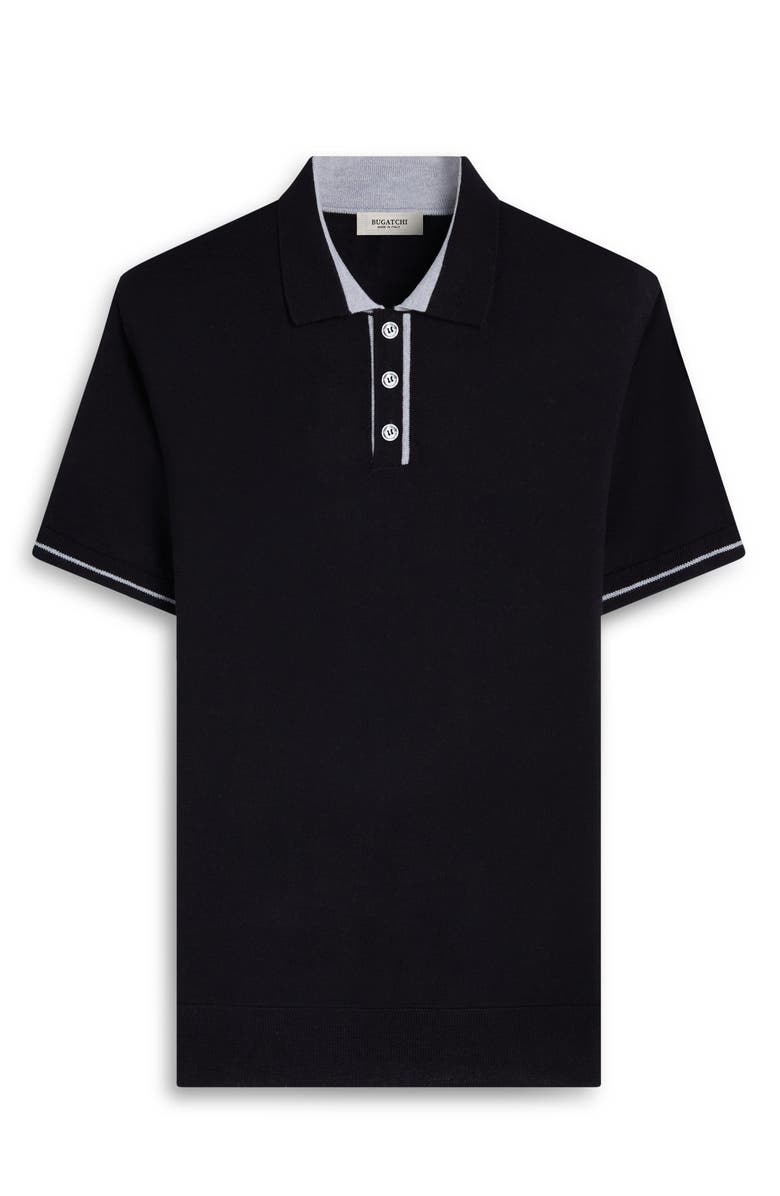 Bugatchi Tipped Merino Wool & Silk Polo Sweater, Alternate, color, Black