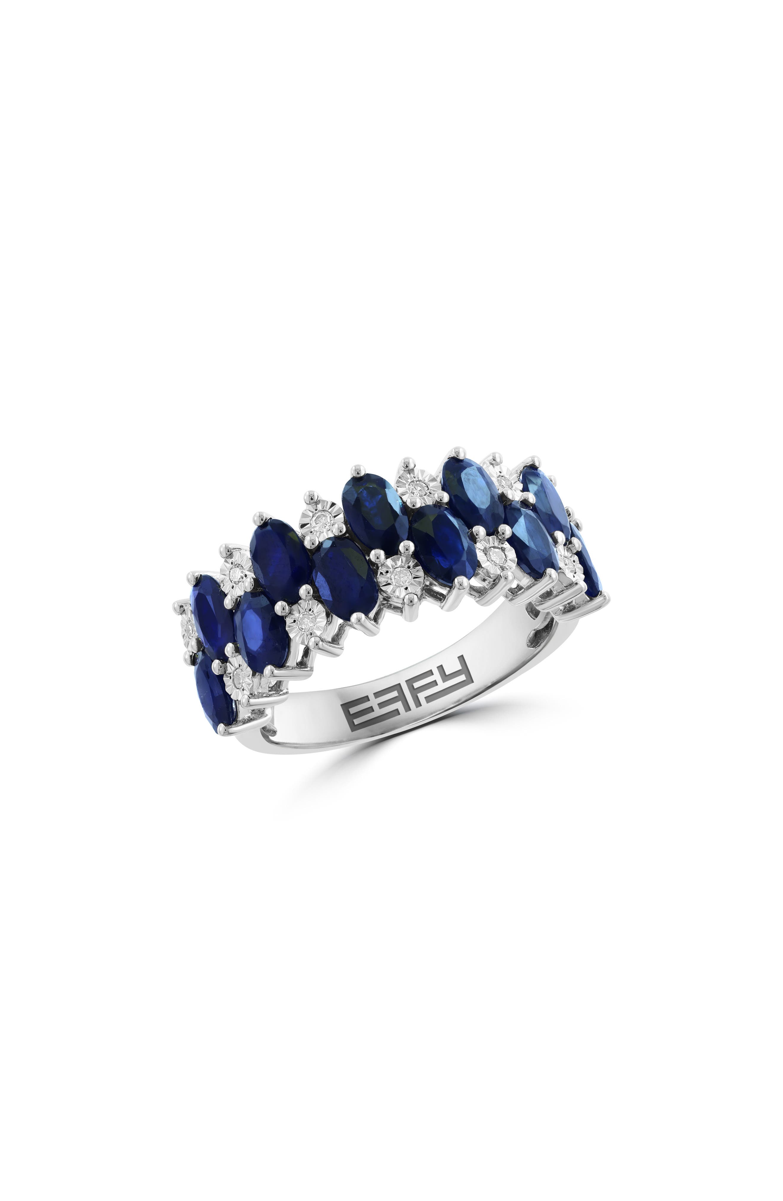 EFFY Sterling Silver Oval Sapphire & Round Diamond Band Ring