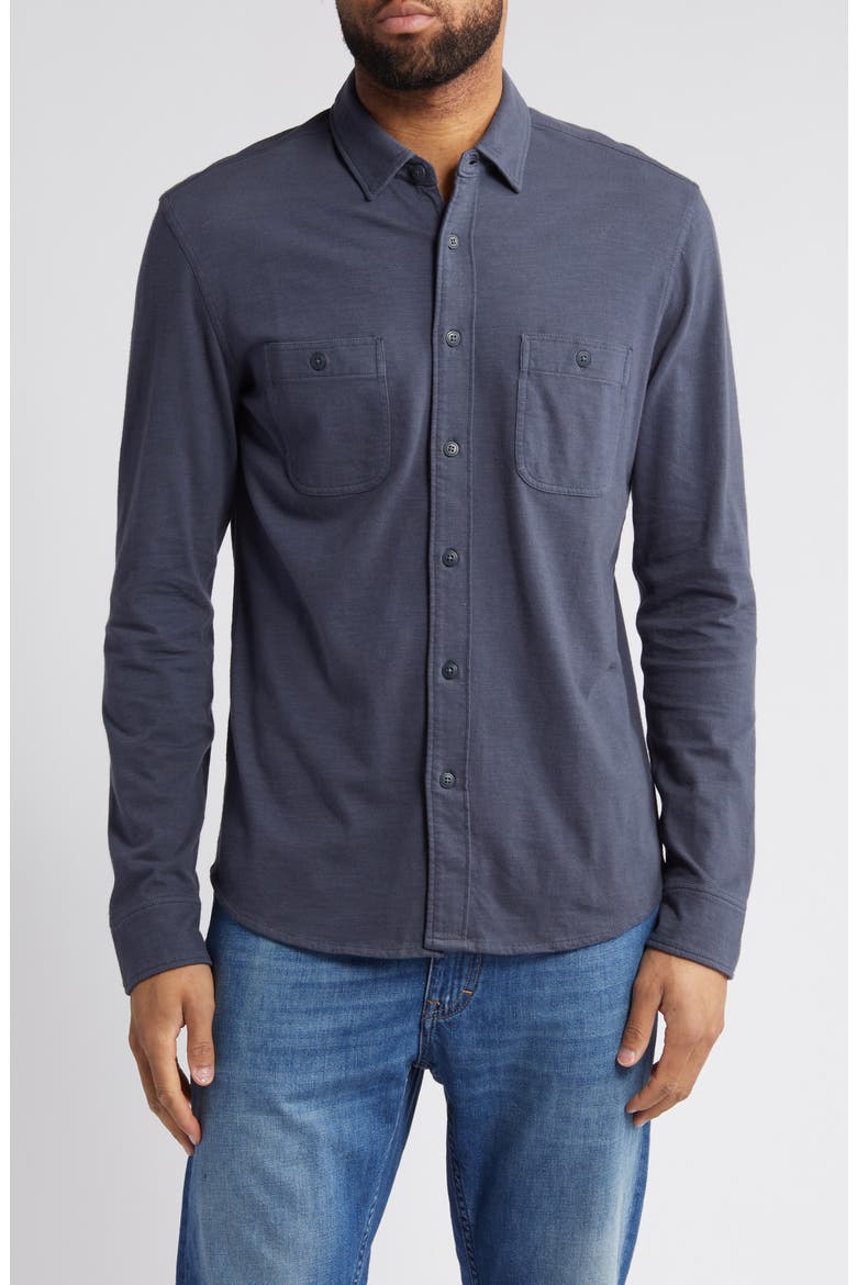 Knit Seasons Organic Cotton Button-Up Shirt, Main, color, DUNE NAVY