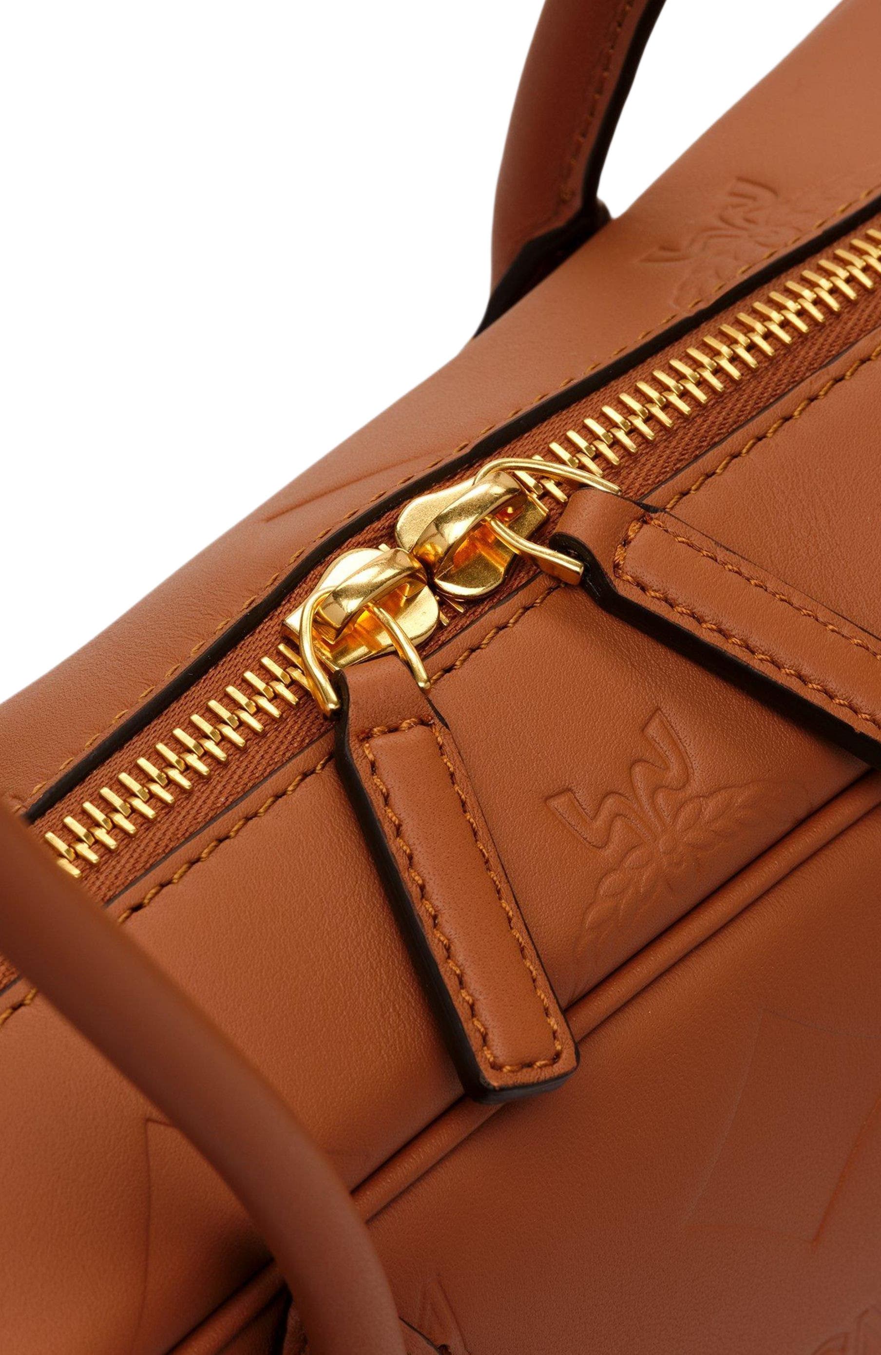 MCM Small Aren East West Shoulder Bag in Maxi Monogram Leather, Alternate, color, Mocha Bisque