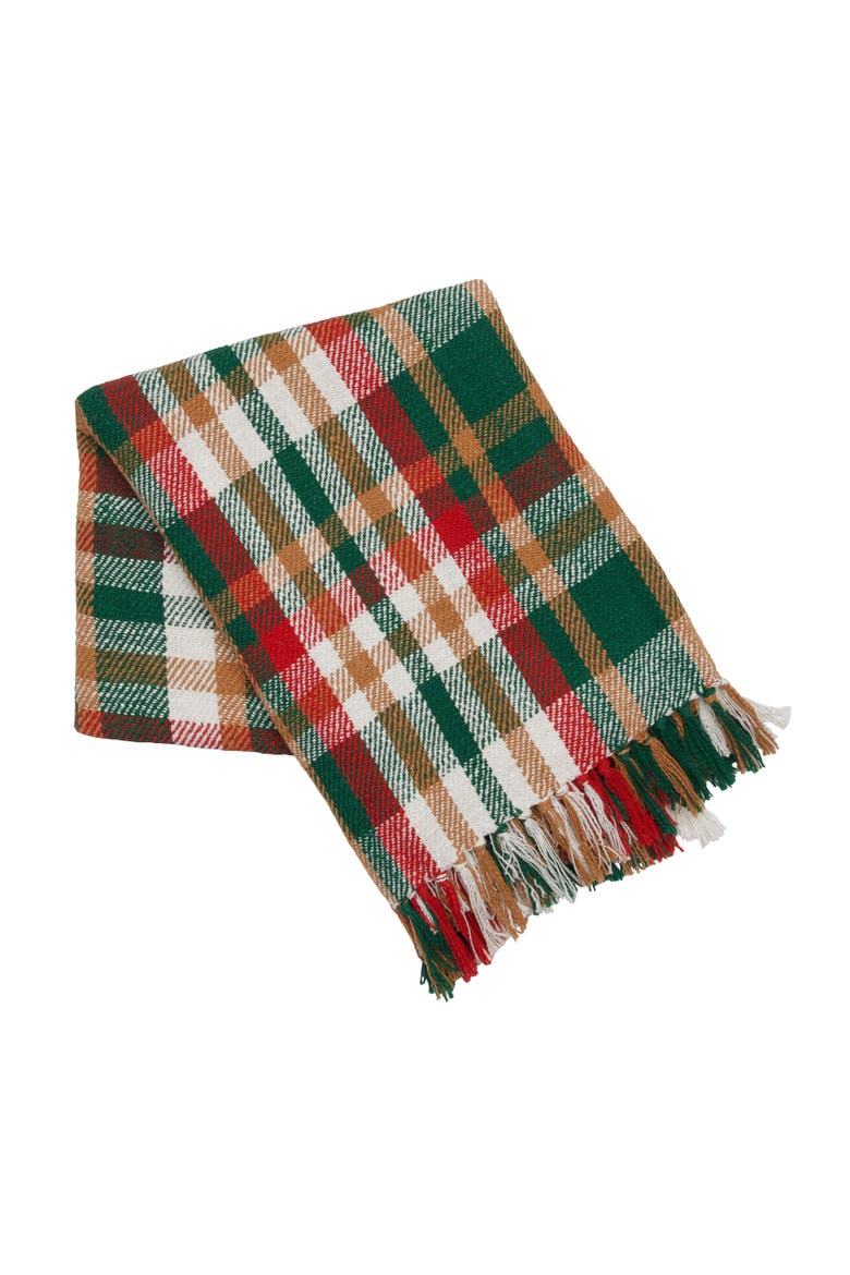 Alpine Plaid with Tassels Cozy Fall Throw Blanket, Main, color, Green