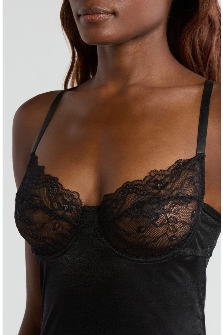 Lace & Mesh Underwire Chemise, Alternate, color, BLACK