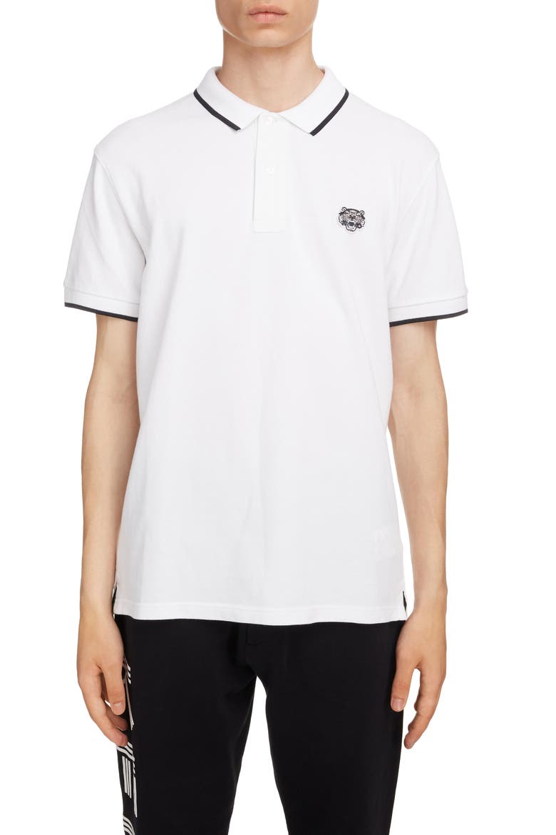 Tiger Crest Tipped Piqué Polo, Main, color, WHITE