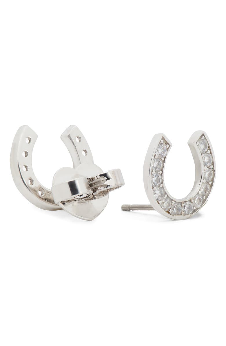 Kate Spade New York cubic zirconia horseshoe stud earrings, Alternate, color, Clear/ Silver.