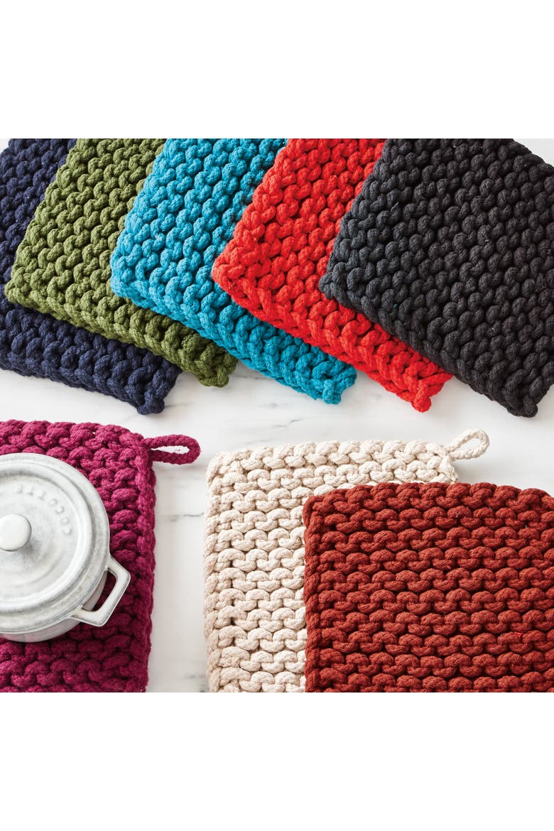 Red Crocheted Cotton Trivet Potholder Set of Four Heat Resistant, Alternate, color, Red