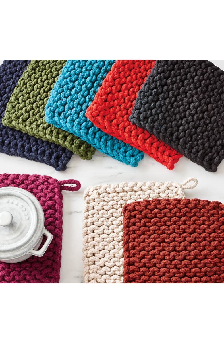tag Red Crocheted Cotton Trivet Potholder Set of Four Heat Resistant, Alternate, color, Red