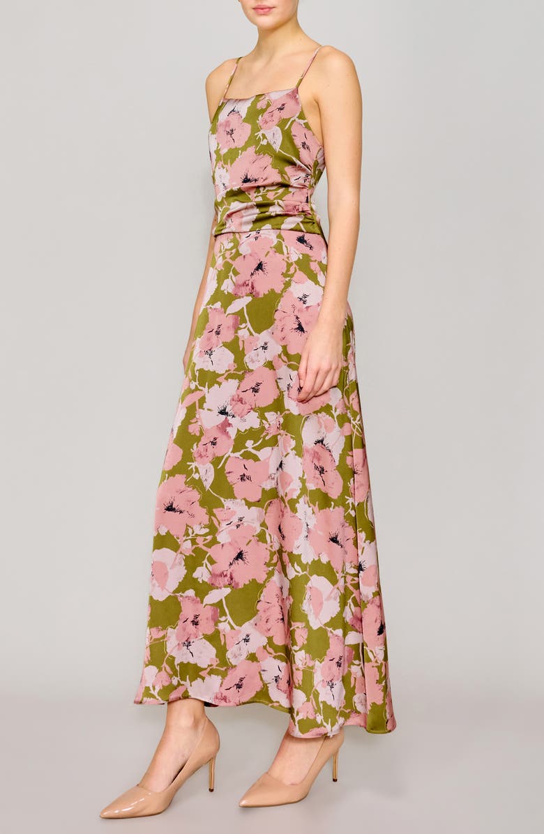 MELLODAY Floral Satin Maxi Dress, Alternate, color, Olive/ Blush Floral