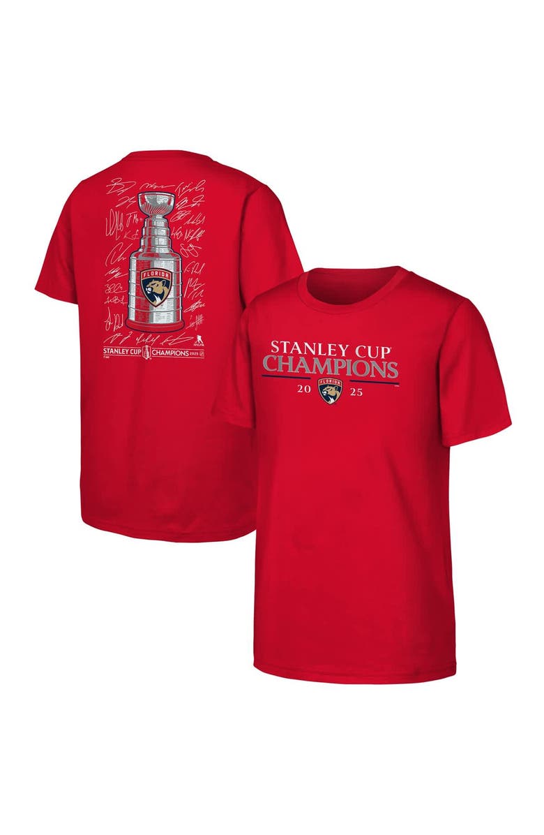 FANATICS Youth Fanatics Red Florida Panthers 2025 Stanley Cup Champions Signature Roster T-Shirt, Main, color,