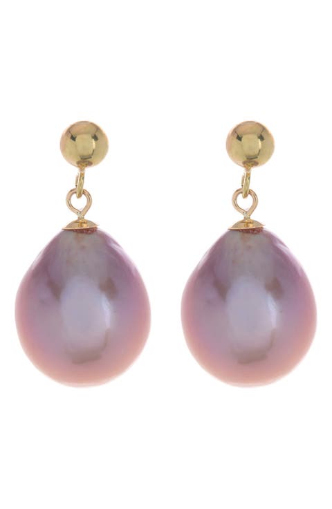 14K Gold 10-10.5mm Purple Freshwater Pearl Drop Earrings
