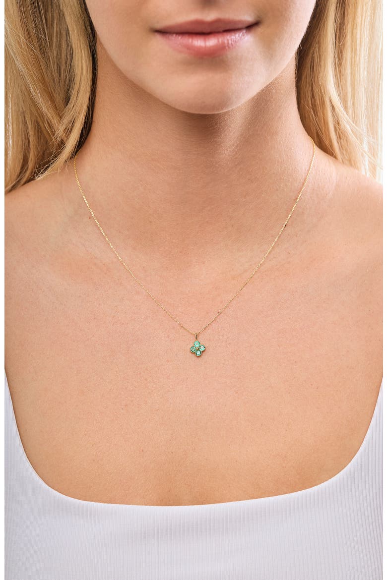 18K Gold El Mar Gemstone Clover Pendant Necklace, Alternate, color, 18K YELLOW GOLD /EMERALD