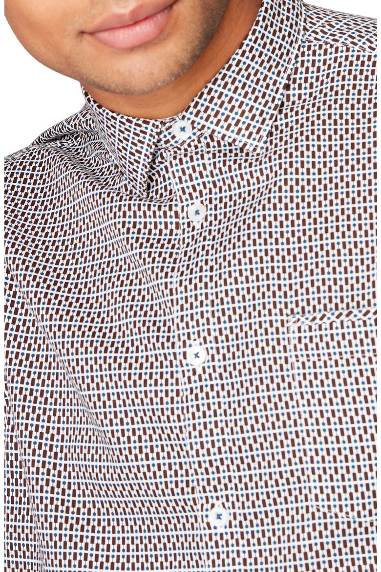 On Point Slim Fit Button-Up Shirt, Alternate, color, BLACK COFFEE MONDRIAN DOT