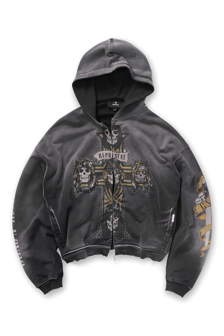 G 'n' R Cross Graphic Zip Hoodie, Alternate, color, STAINED BLACK