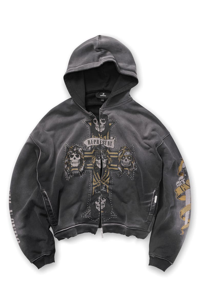 Represent G 'n' R Cross Graphic Zip Hoodie, Alternate, color, Stained Black