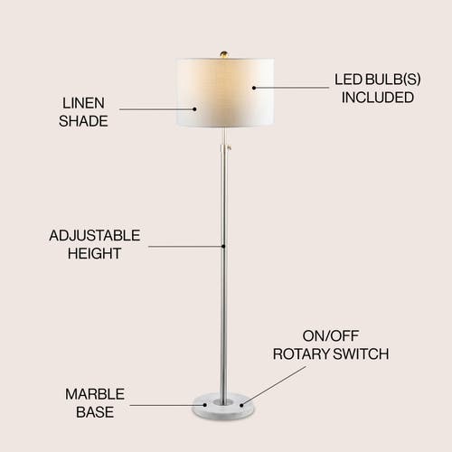 Jonathan Y June 65" Adjustable Metal/marble Led Floor Lamp In Chrome