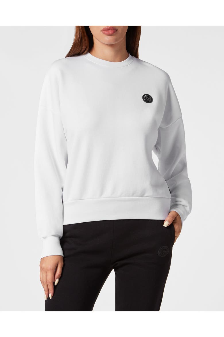 Cropped Sweatshirt Ls Glitter Women, Main, color, white