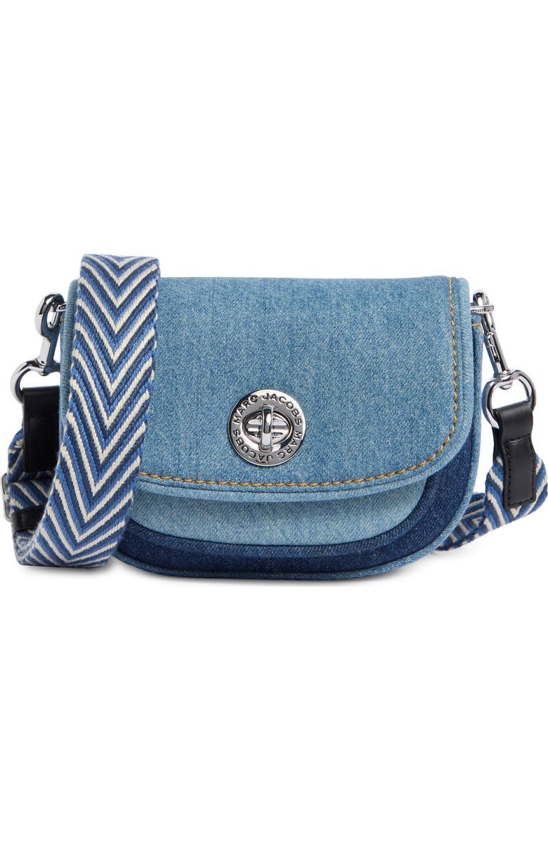 Marc Jacobs Small Colorblock Denim Signet Turnlock Saddle Bag, Main, color, Denim