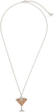 Sterling Forever Pavé Cubic Zirconia Espresso Martini Pendant Necklace