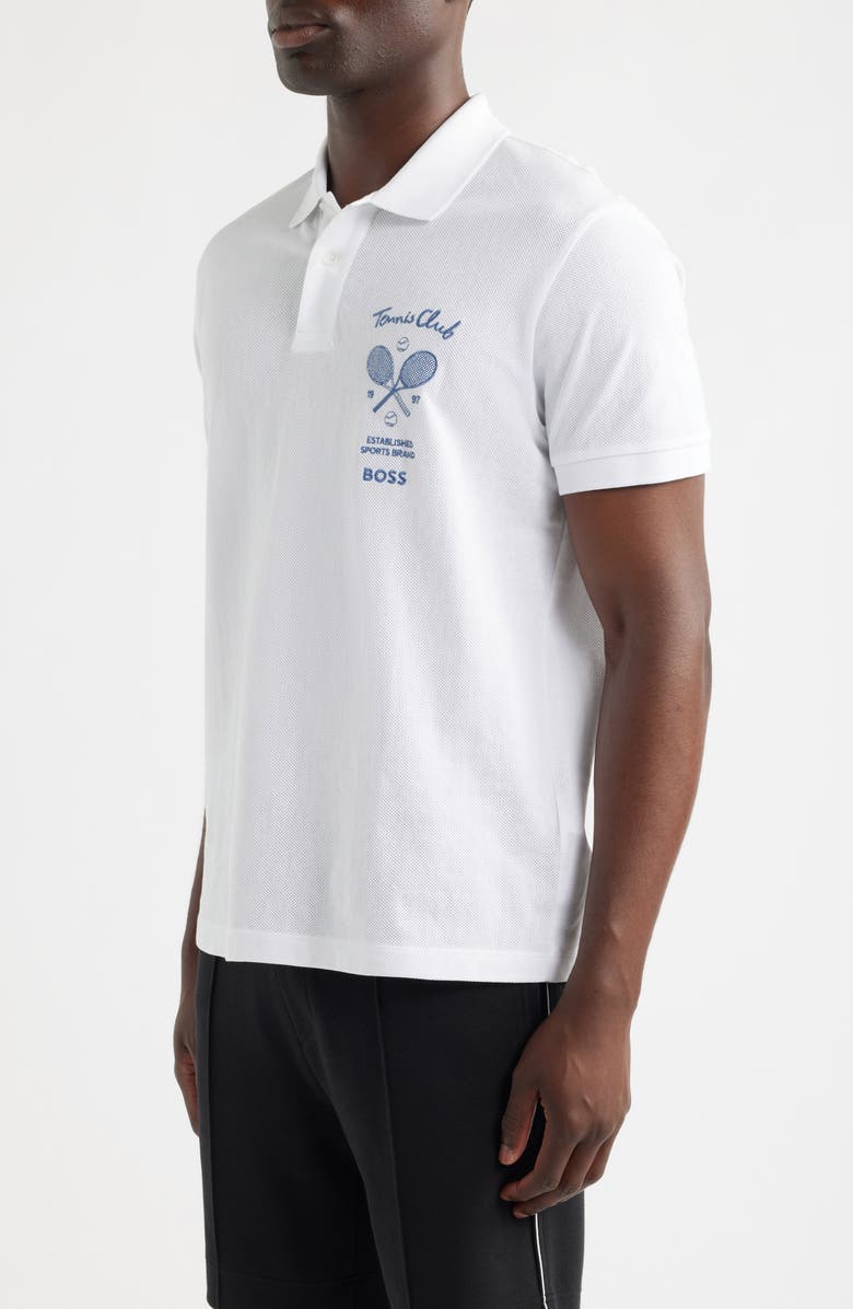 BOSS Member Embroidered Cotton Piqué Polo, Alternate, color, White