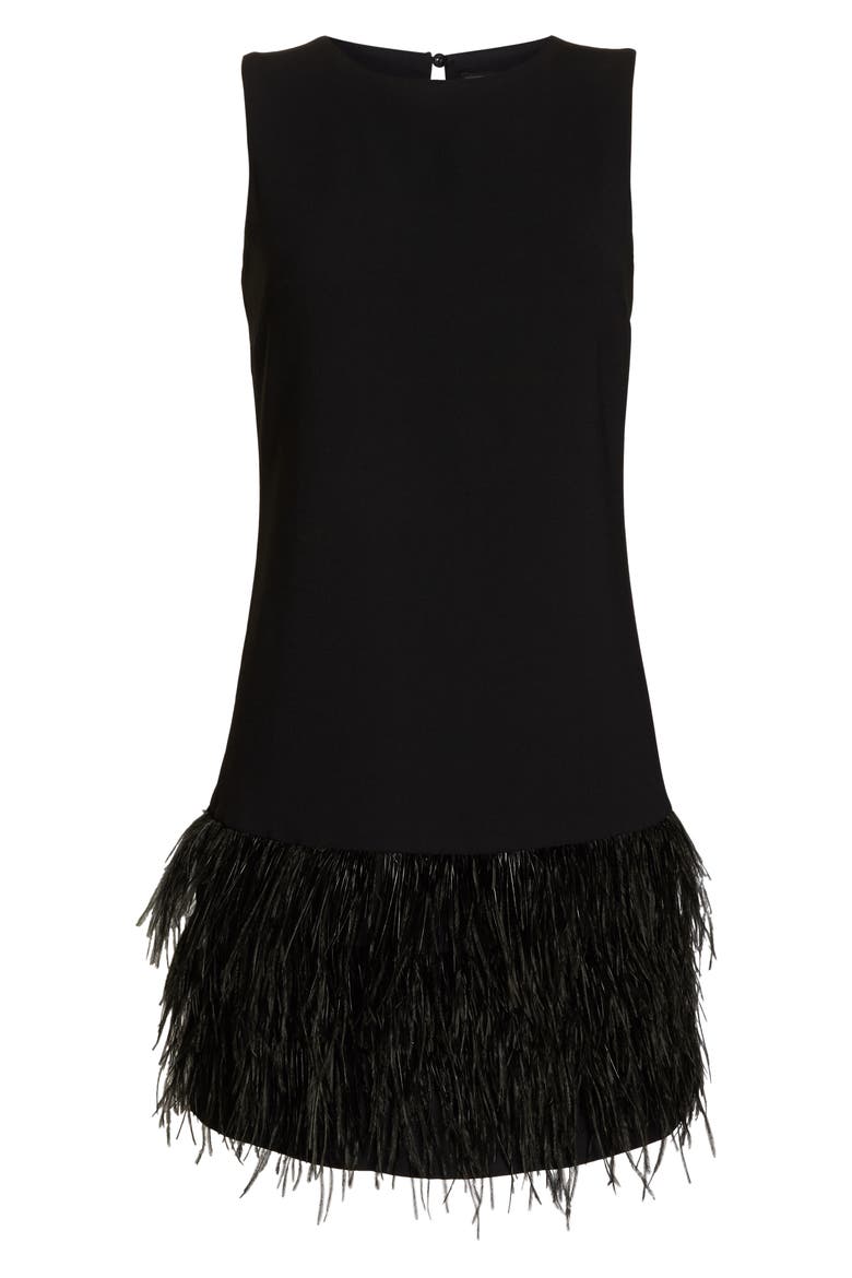 Feather Hem Sheath Dress, Alternate, color, BLACK