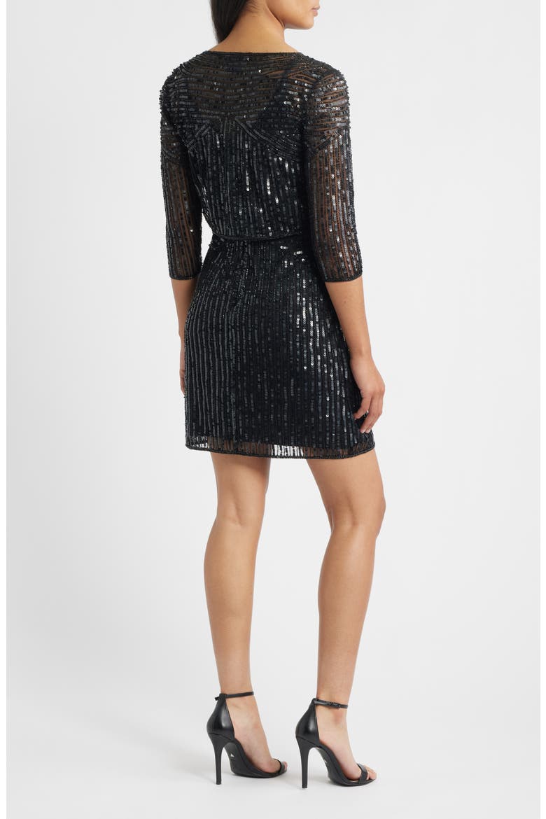 Sequin Embellished Cocktail Dress with Jacket, Alternate, color, BLACK