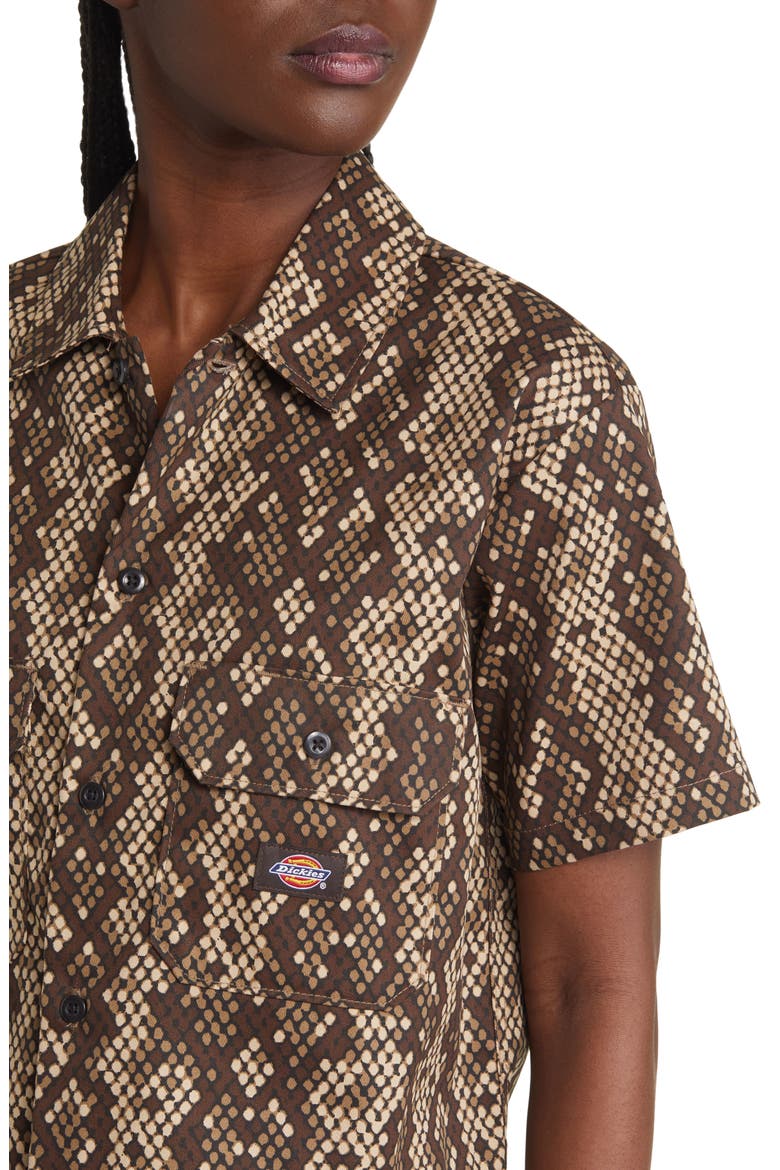 Camden Snake Print Crop Twill Shirt, Alternate, color, BROWN