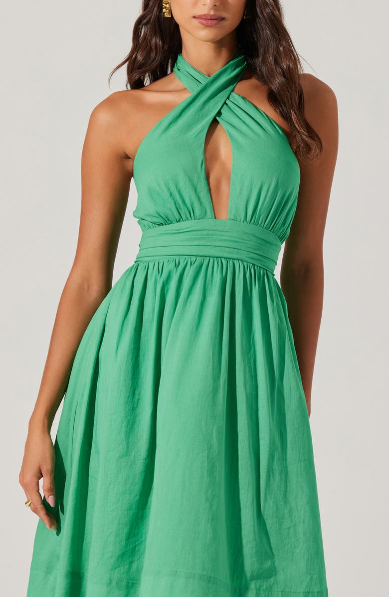 ASTR the Label Kalia Halter Neck Linen & Cotton Dress, Alternate, color, Green