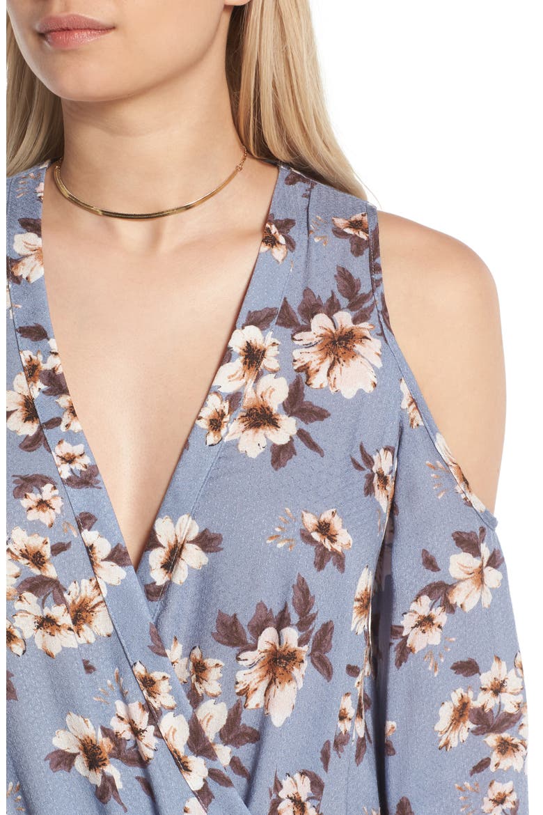 Surplice Cold Shoulder Blouse, Alternate, color, BLUE IVORY FLORAL