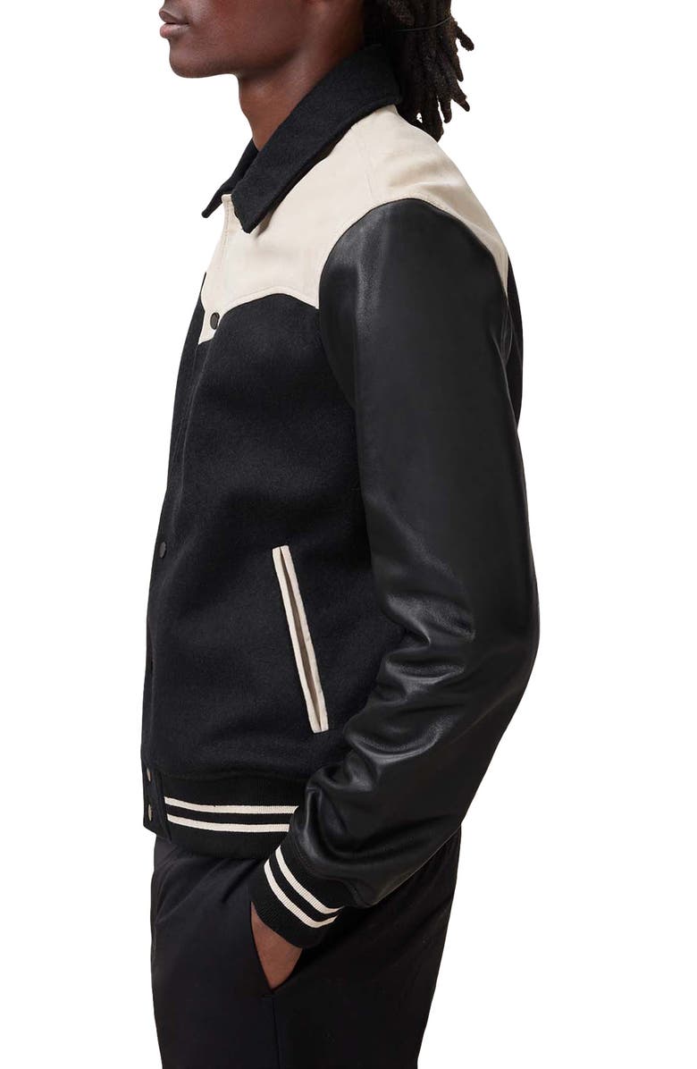 AllSaints Endleton Contrast Bomber Jacket, Alternate, color, Black/ Ecru White