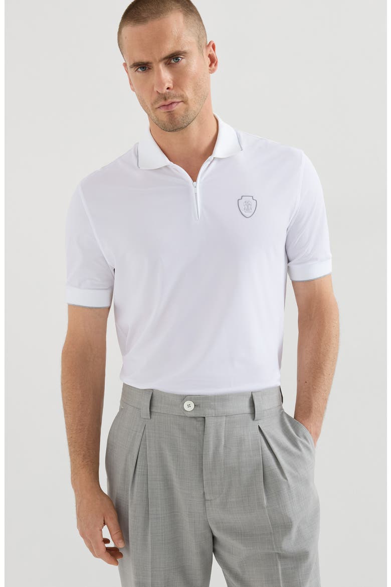 Techno piqué polo shirt with half zip, Alternate, color, White