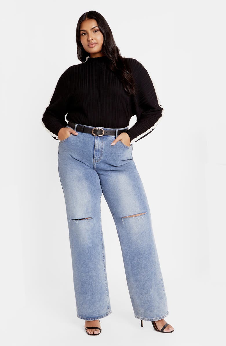 City Chic Miranda Funnel Neck Sweater, Alternate, color, Black