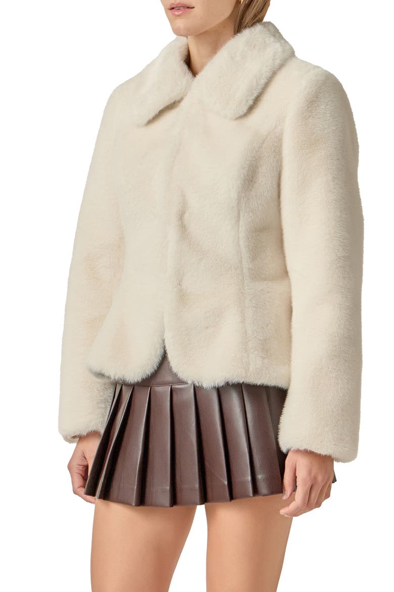 Peplum Faux Fur Coat, Alternate, color, OFF WHITE